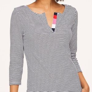 Navy Stripped Split Neck Tee